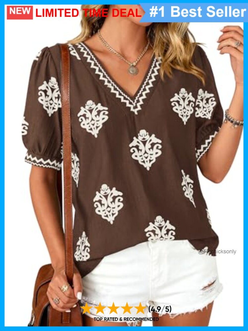 Women's Casual V-Neck Floral Tunic Blouse Short Sleeve Summer Top
